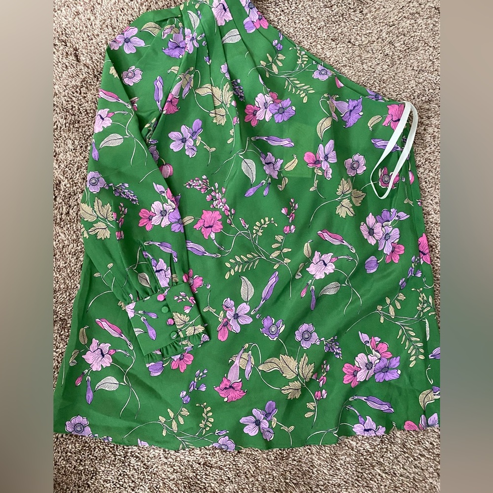 Green floral One shoulder blouse